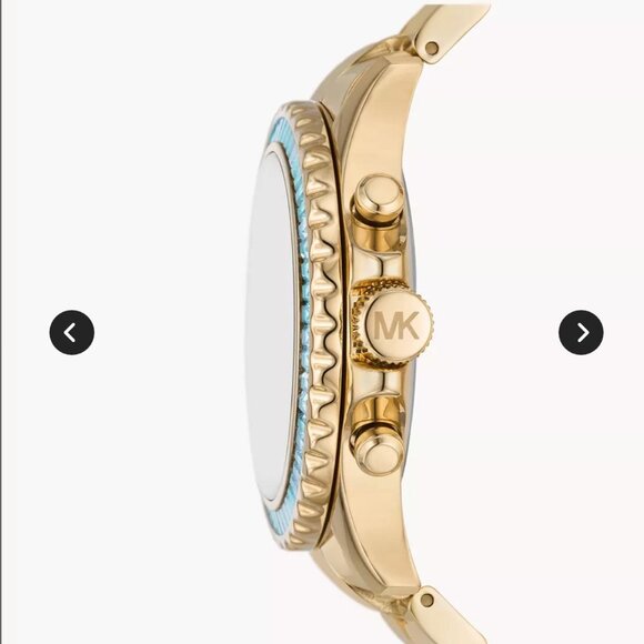 Michael Kors Everest Chronograph Gold Tone 42MM Turquoise Baguette Watch - Picture 3 of 6